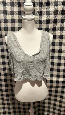 PacSun Grey Waffle Knit V-Neck Cropped Tank Top